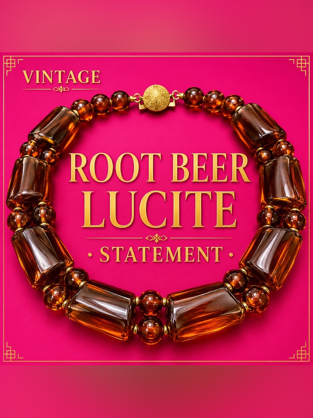 Vintage Root Beer Lucite Choker Necklace Mid Century Amber Statement